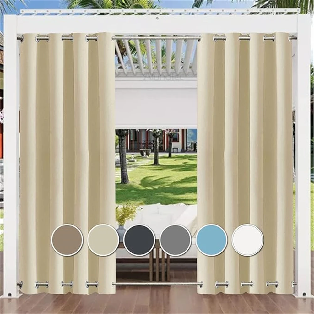 Outdoor Curtain Weatherproof with Eyelets Opaque Waterproof Windproof Outdoor Curtain 1 Piece Garden Patio Gazebo Porch Balcony