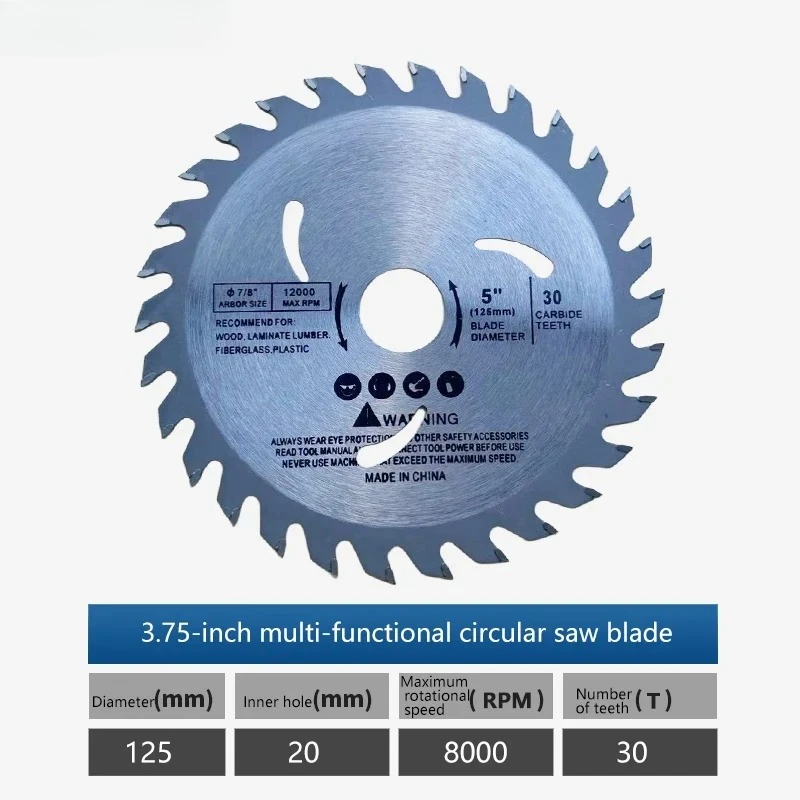 

Tungsten carbide woodworking cutting blade 125mm (5 inches) circular saw blade with 30 teeth and 20mm hole diameter