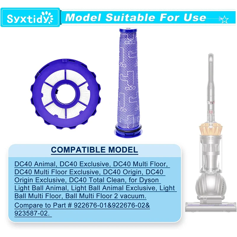 Hepaフィルターdysondc40ハンドヘルド掃除機用、洗える、プレポストモーターフィルター、交換用アクセサリー部品、前面と背面