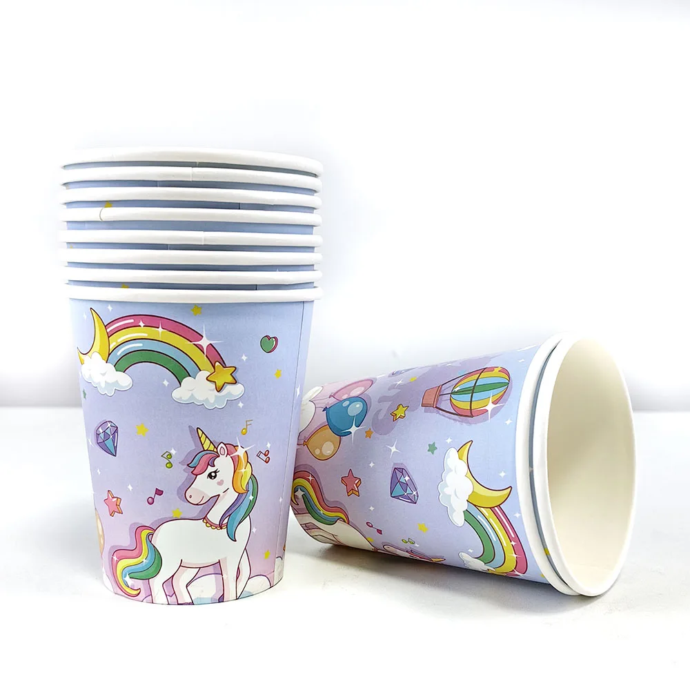 Unicor Disposable Tableware Plates Cups Napkins Rainbow Horse Pattern Girls Birthday Party Wedding Baby Shower Decor Supplies