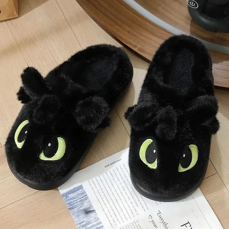 Toothle Cotton Slippers In Winter Cute Fleece-Lined Thickened Slippers - Non-Slip Warm Indoor & Outdoor Plush Cartoon Slippers