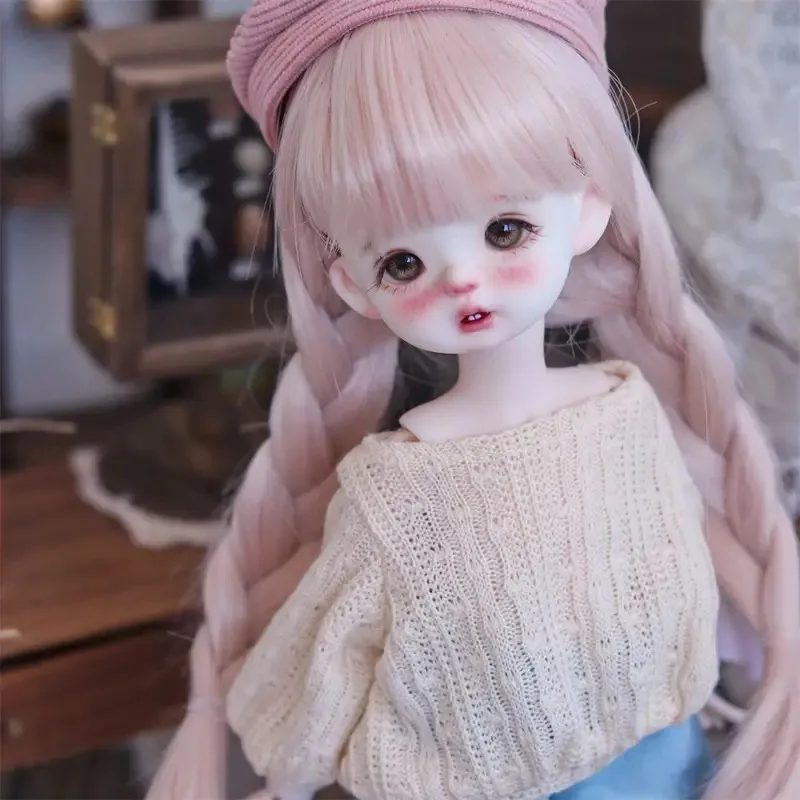 

Парик куклы BJD для челки размера 1/6, двойная коса, розовый парик, аксессуары для кукол