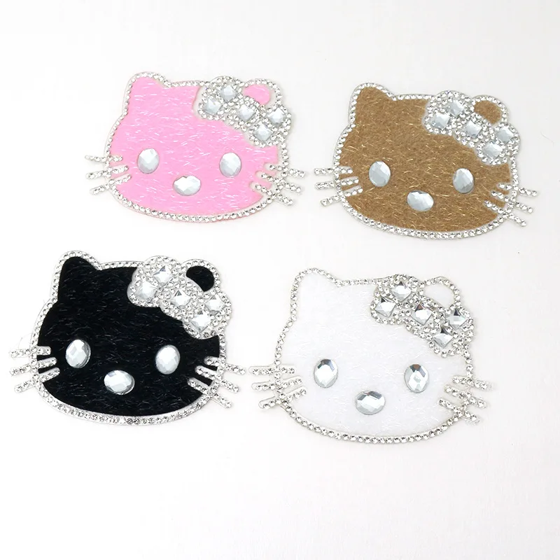 

Hello Kitty Clothing Patches Cute Rhinestone Cartoon Cat Hot Stamping, Fashionable Shoe Hat Decoration Handmade DIY Accessories