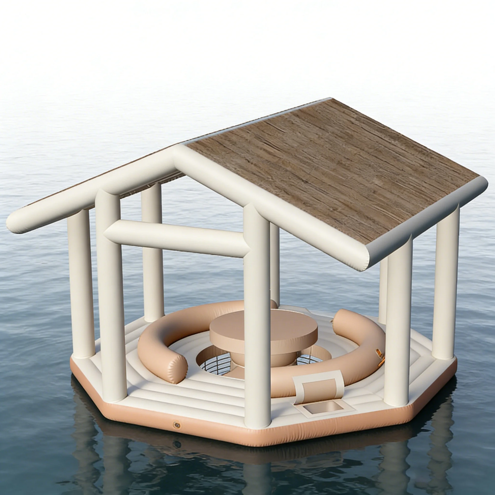 uo-New Inflatable Water Leisure Platform With Tent Water Amusement Equipment Floating Island for Sale%