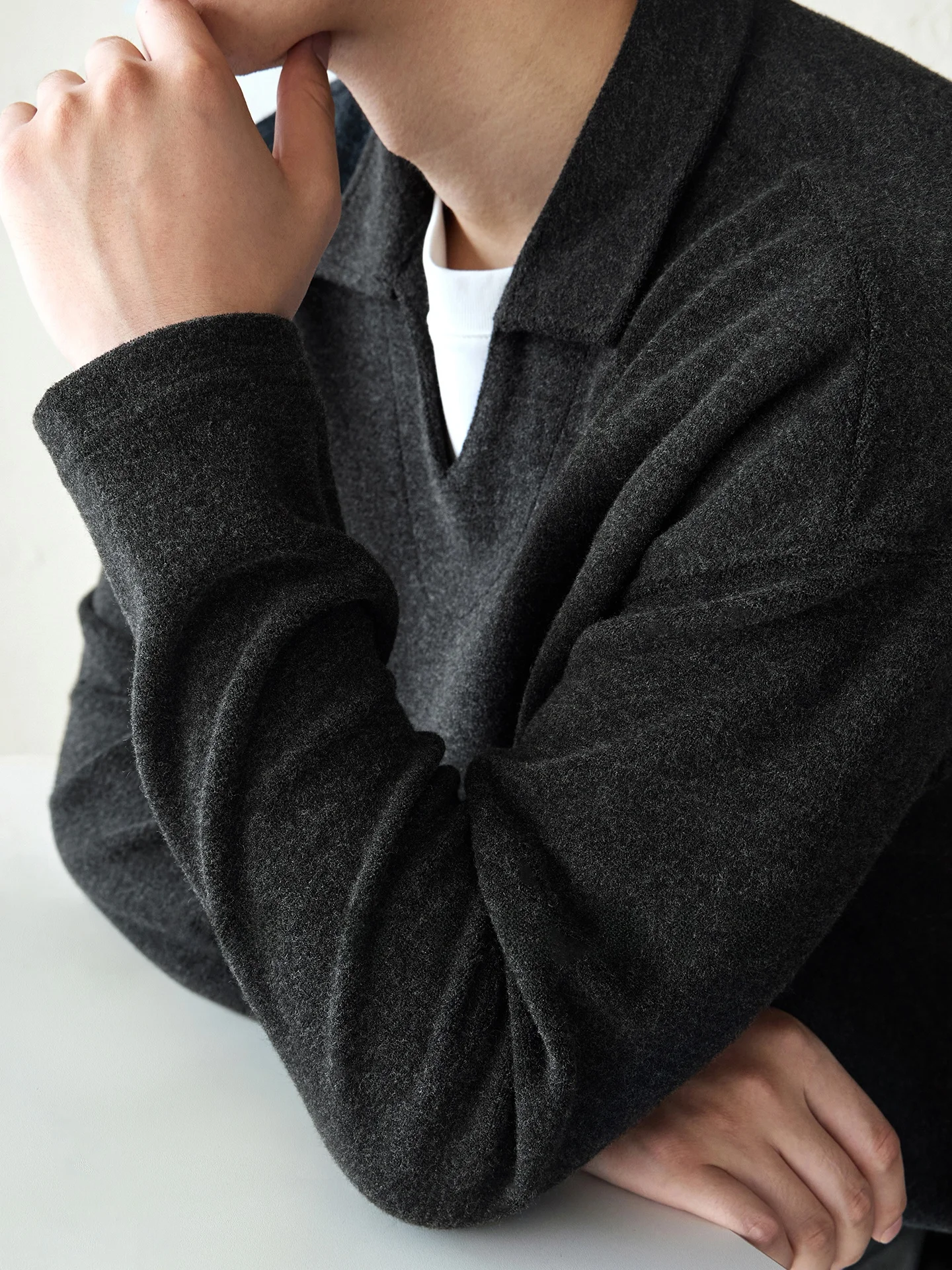 Premium American Style Wool Blend Sweatshirt Men's Long Sleeve Zipper Design Stand Collar Insert Shoulder Standard Fit Busine...