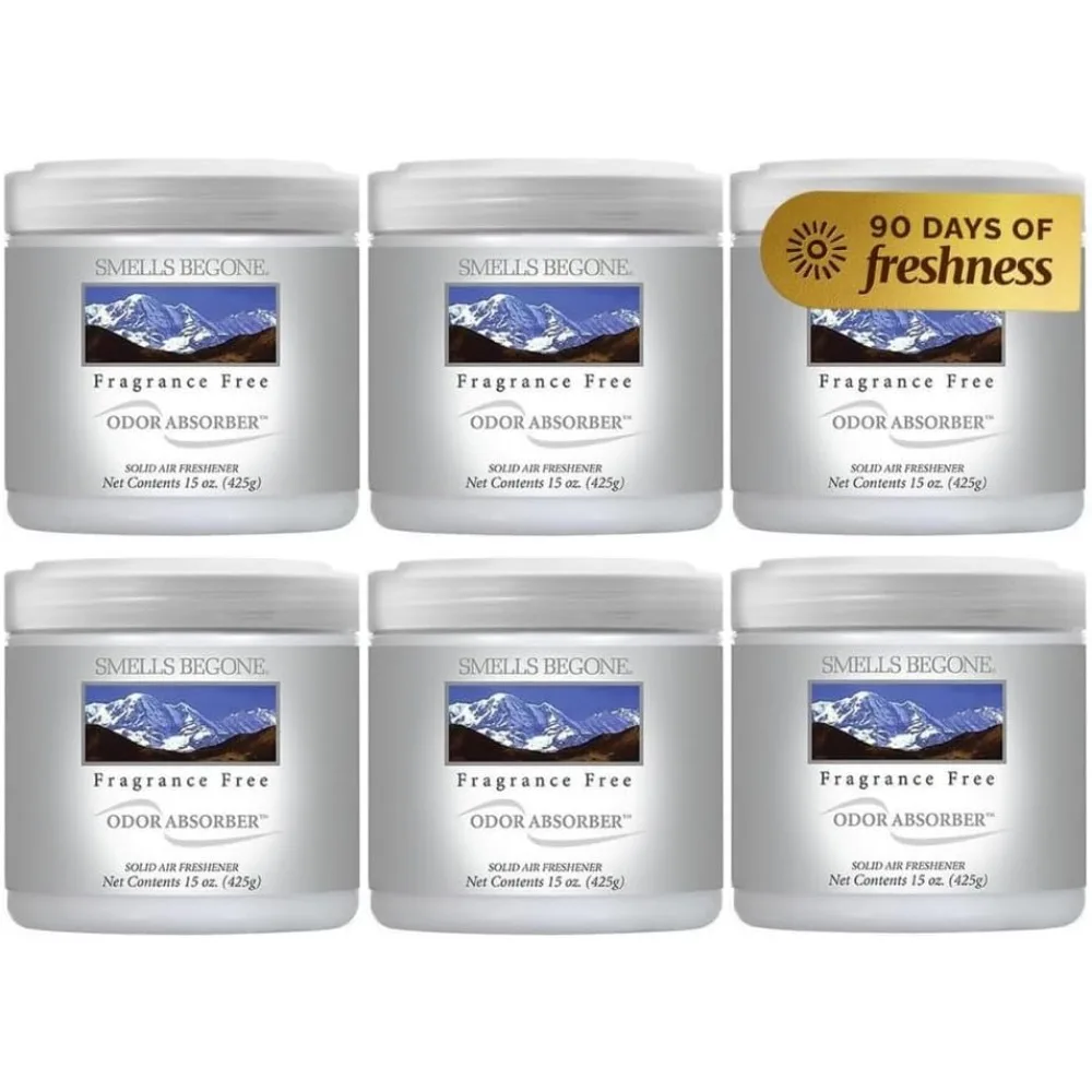 

15oz Fragrance Free Gel Odor Eliminator 6 Pack Absorbs Tough Smells in Pet Areas Bathroom Basement Car RV Boat