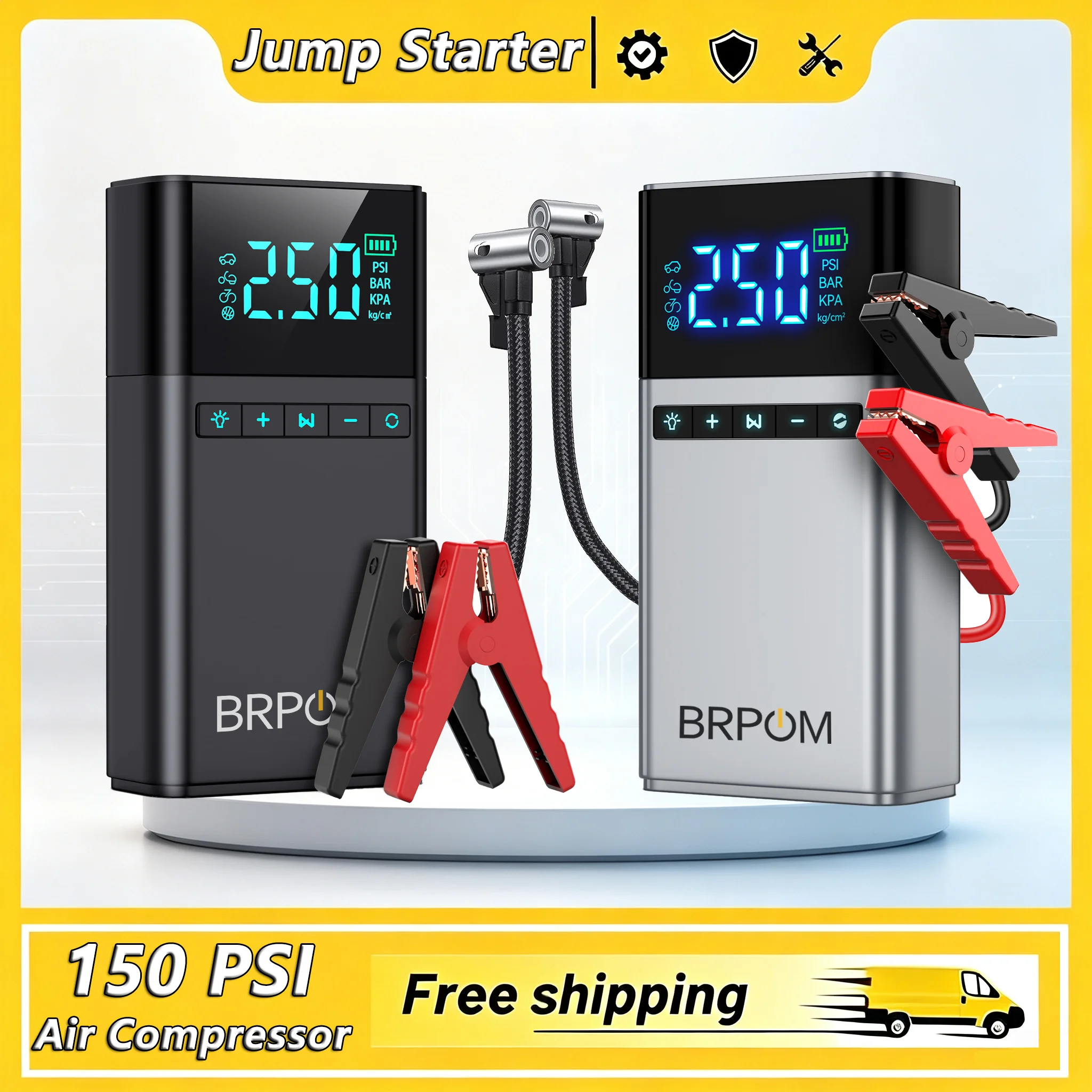 9500A Portable Car Charger, Jump Starter, Rechargeable Battery, Car Battery Launcher, Restoration Item Emergency Starter With Air Compressor Portable Car Battery Booster With 150PSI Auto-Stop Tire Inflator 10.0L Diesel