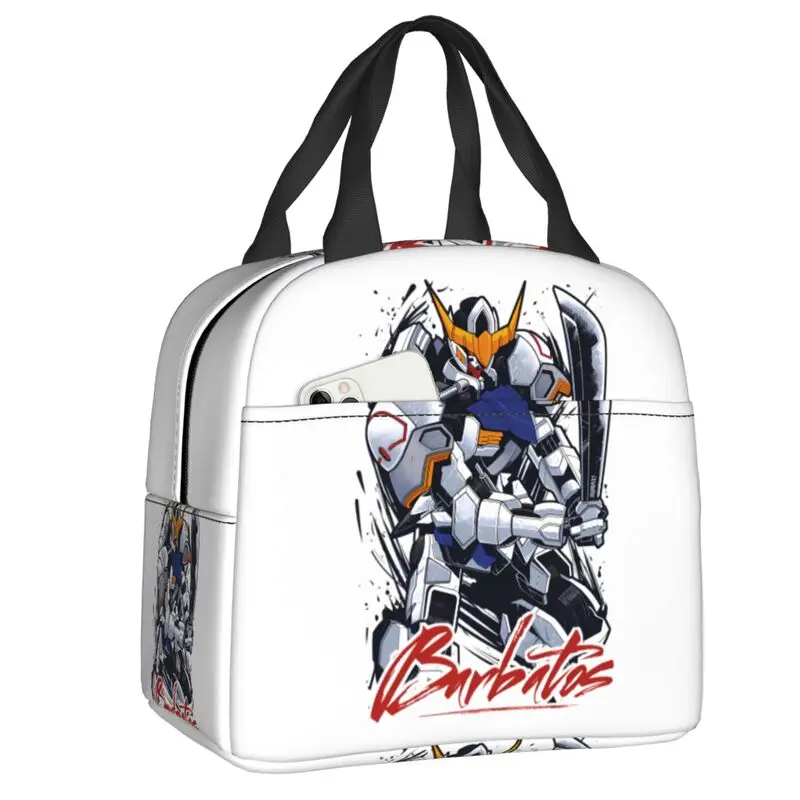 Lonchera térmica portátil con diseño de Anime Mecha Warrior Gundam Barbatos, bolsa térmica para el almuerzo, contenedor de comida para picnic escolar, bolsas de mano