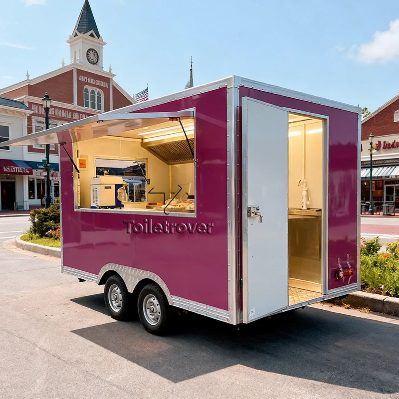 

Square Customizable Stainless Steel Fast Food Truck Hot Dog Pizza Multifunctional Mobile Food Trailer with Full Equipment