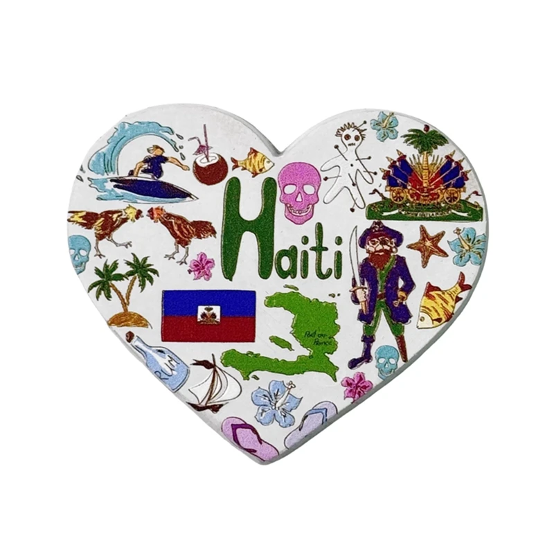 Haiti Creative Heart Handmade Painted 3D Fridge Magnets Tourism Souvenirs Refrigerator Magnetic Stickers