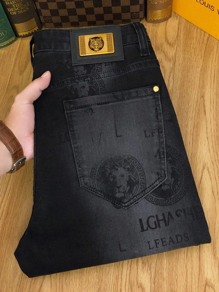 

Высококачественные корейские мужские джинсы Slim Fit с принтом, повседневные, износостойкие, удобные, средней посадки