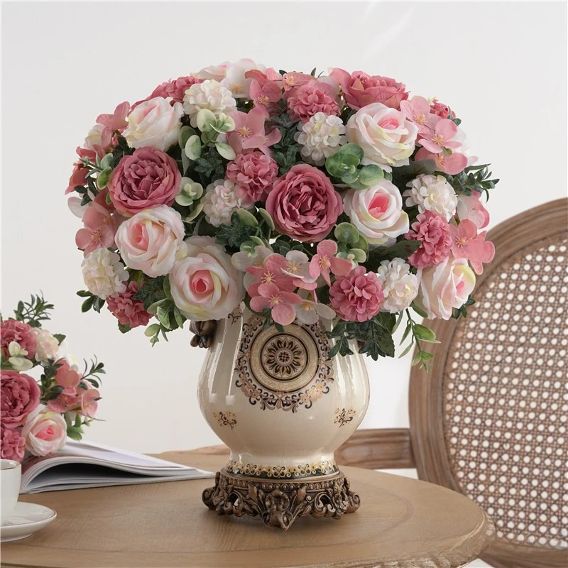 Simulation Retro Hortensien Rose Bundle Seide Gefälschte Blumen Künstliche Pfingstrose Europäischen Champagner Blume Tisch Dekoration Pflanze – Detail 4