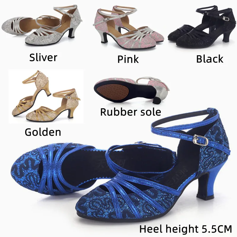 New Latin Dance Shoes Women\'s Closed Toe High Heel Dance Shoes Tango Lace Soft Bottom Dance Shoes Outdoor Girls Salsa Shoes