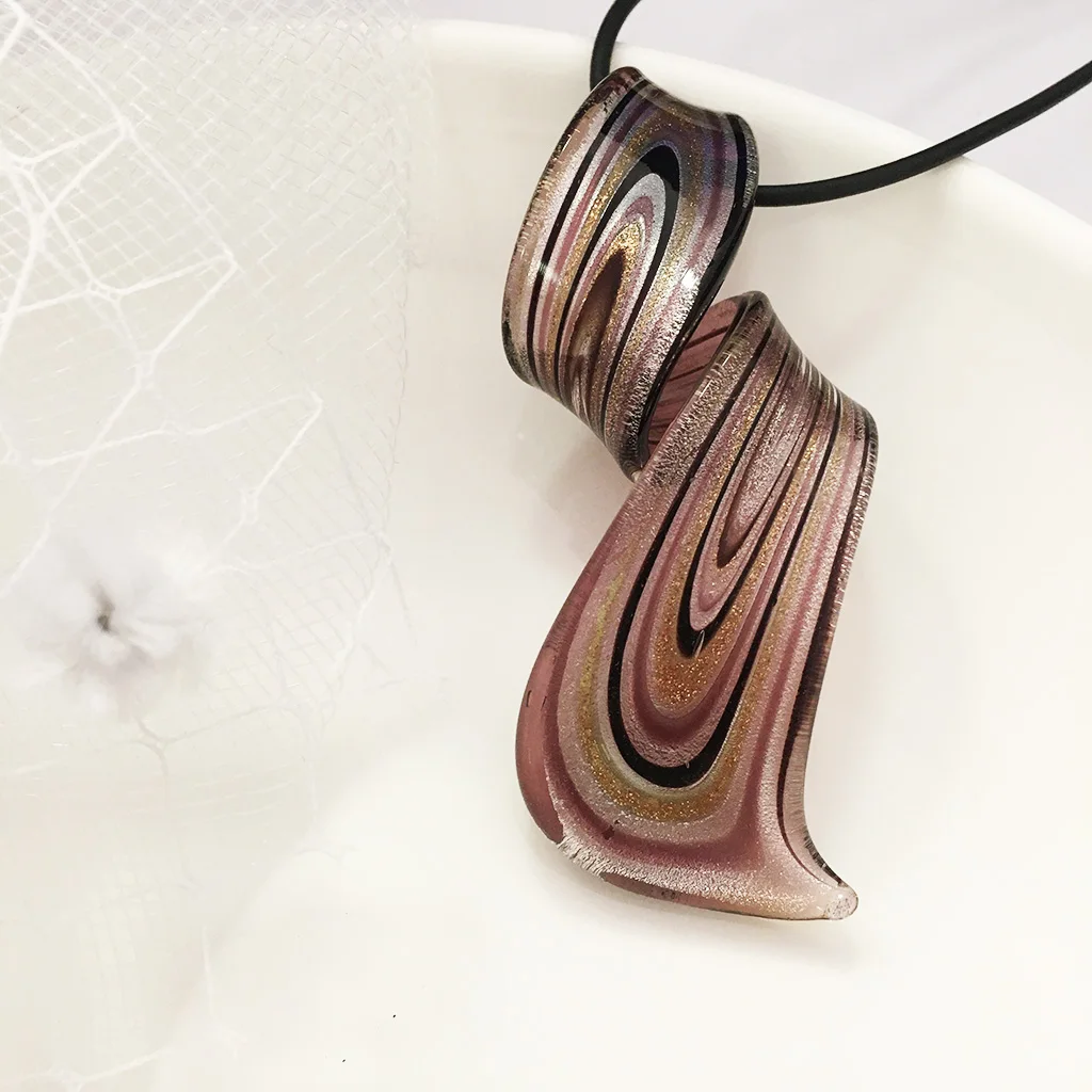 1PCS Purple Twisted Lampwork Glass Murano Pendants Necklace Chinese Style Party Loves Gift Whirlwind Pattern Jewelry For Women