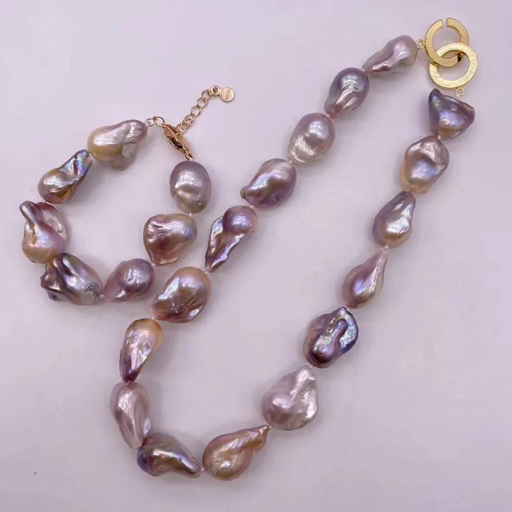 Amazing Color Tissue Nucleated Flame Ball Shape Baroque Statement Necklace and bracelet set 100% Natural Pearls