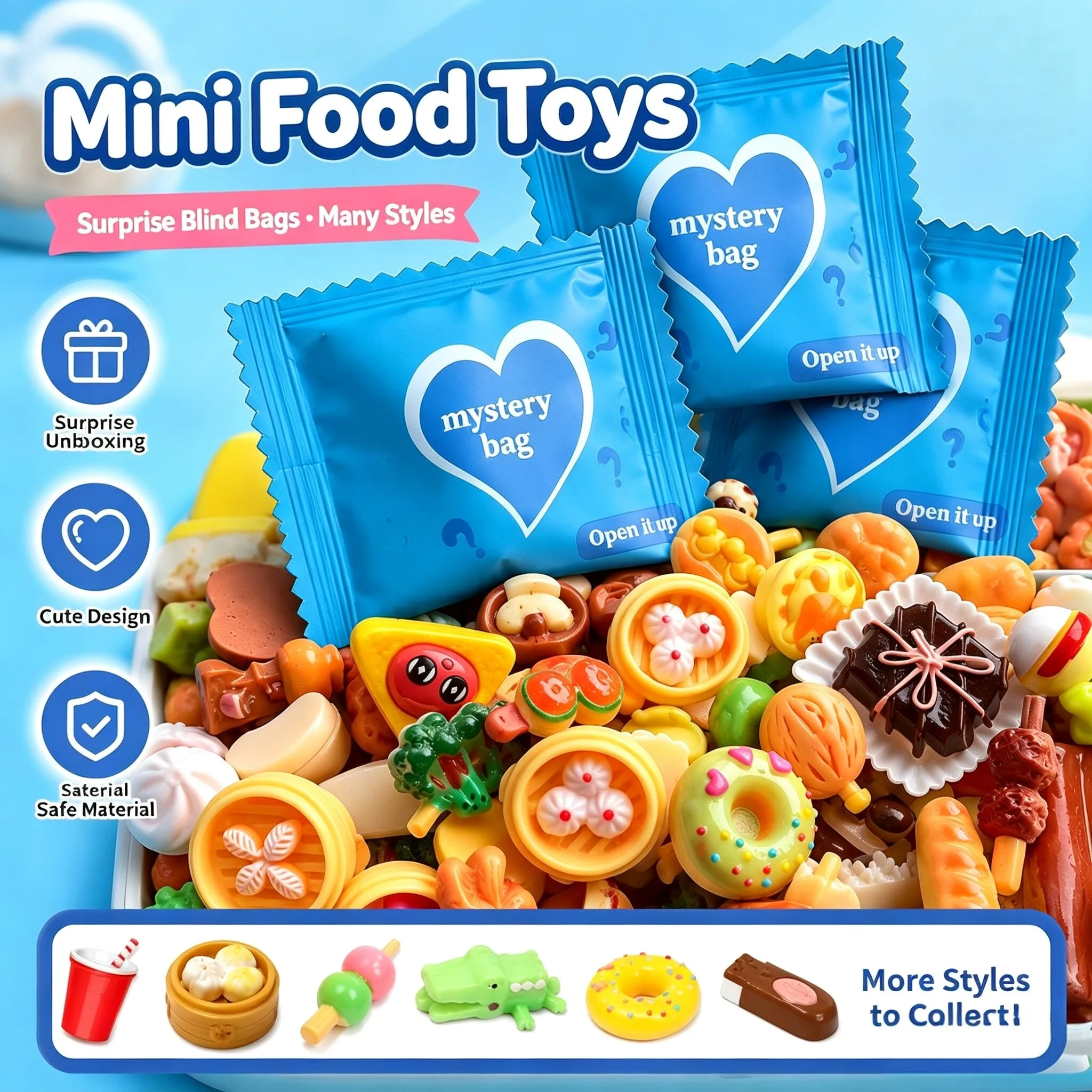 24PCS Miniature Food Mystery Blind Bags, Mixed Resin Food Figures Dollhouse Kitchen Decor DIY Craft Party Favors Gift for Adults