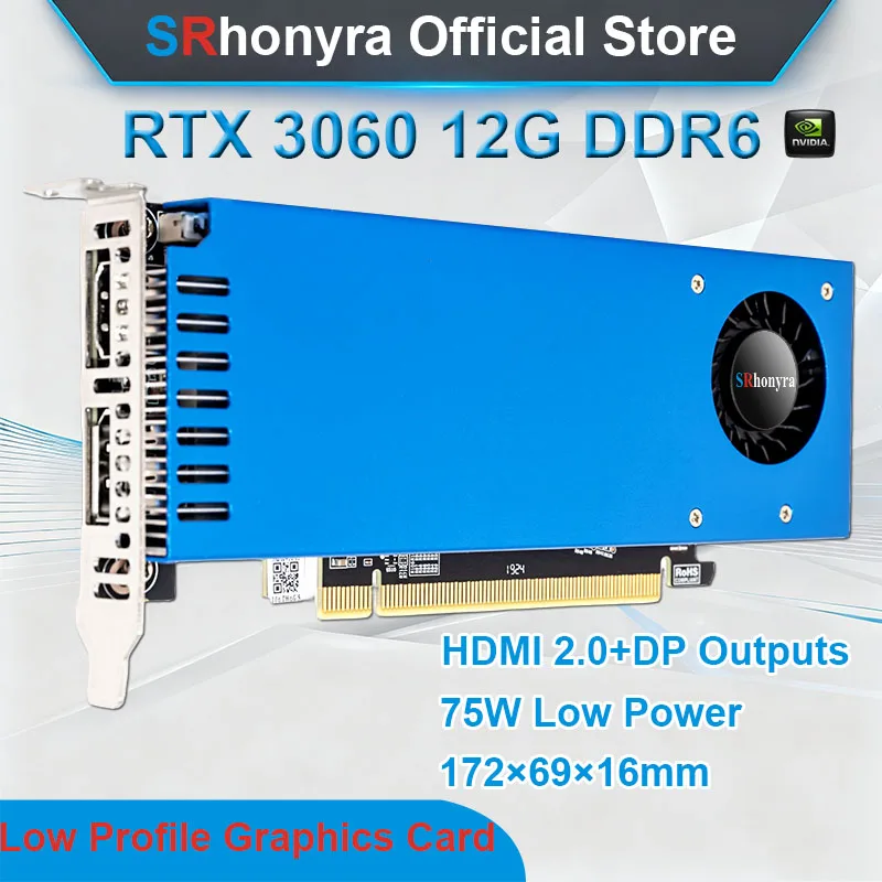 

Видеокарта SRhonyra RTX 3060 12 ГБ Low Profile, GDDR6 192-бит, PCIe 4.0 x16, с двумя выходами, совместима с промышленными ПК SFF