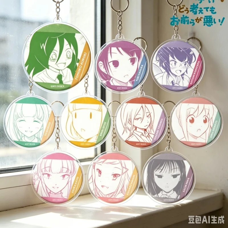 Anime: Por más que lo vea, siempre es por ustedes que no soy popular! Llavero circular de acrílico Q, bonito regalo de juguete, colgante para bolso de 6 cm