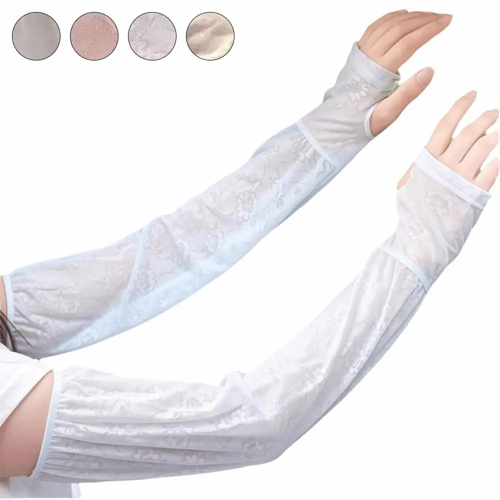 

Fashion Lace Ice Silk Sleeves Long UV Protection Driving Sleeve Soft Breathable Arm Glove Sleeves Summer