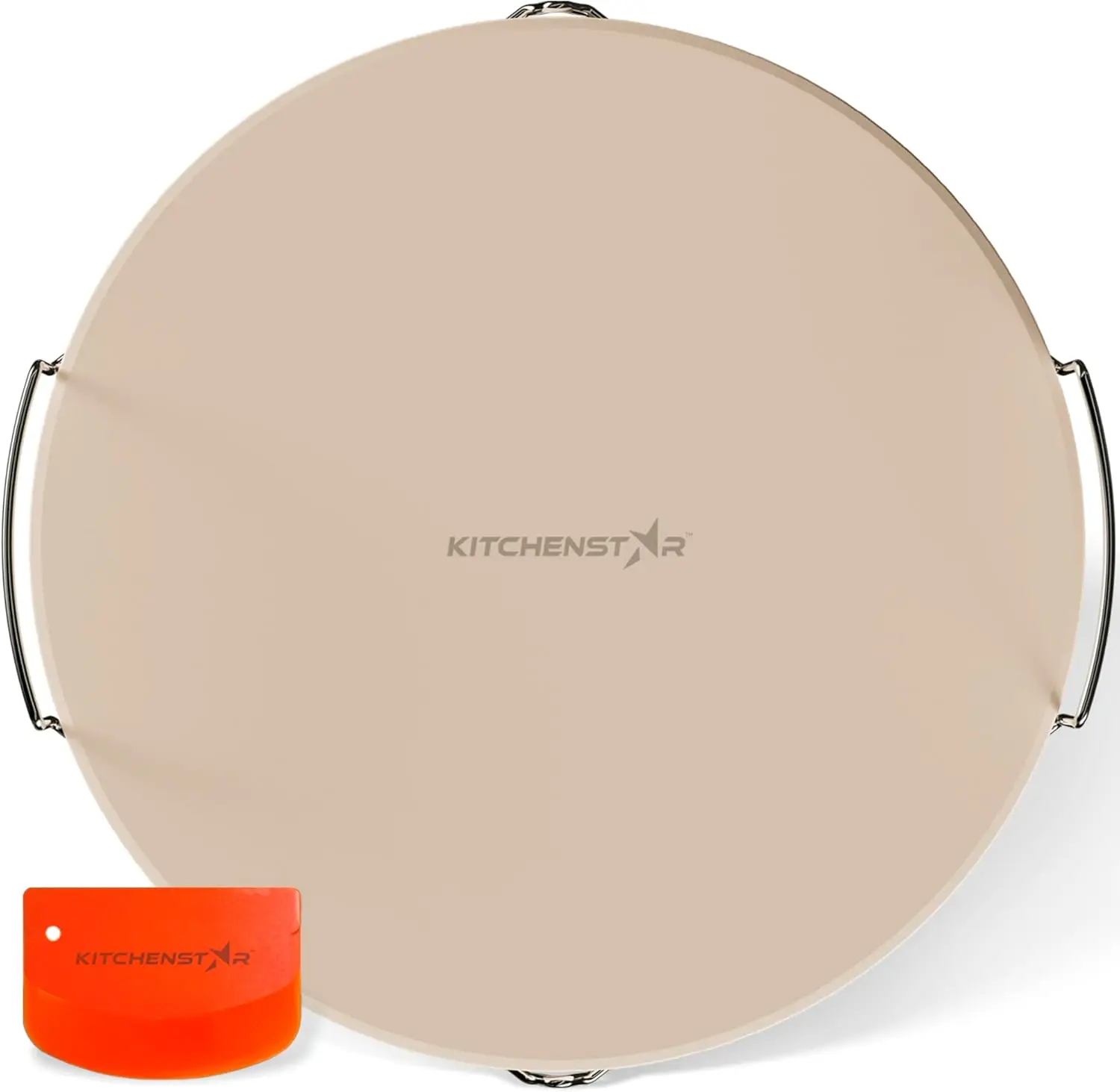 

16-inch Pizza Stone for Oven and BBQ Grill with Handles, Round, 5/8" Thick - Natural Cordierite, 1800 °F Resistant,