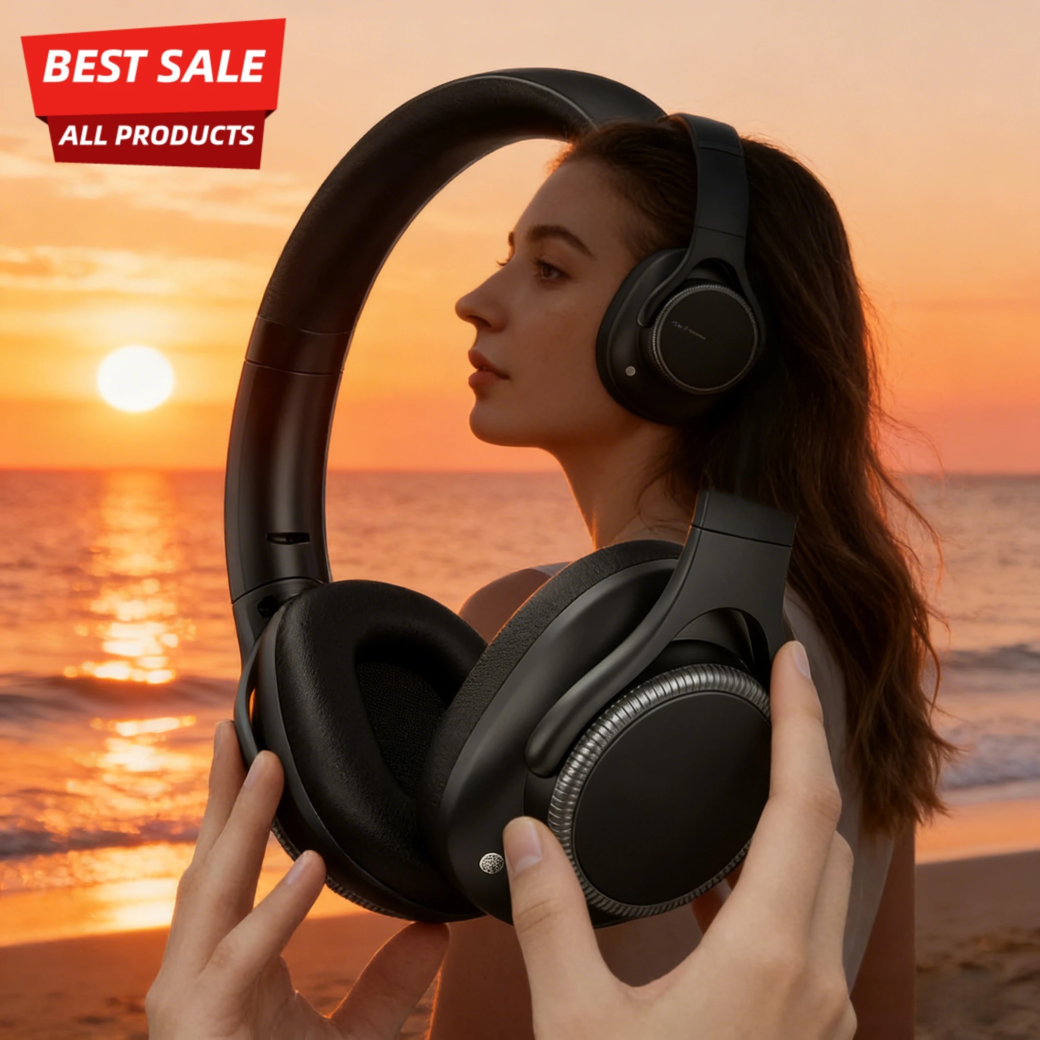 

Wireless Bluetooth 6.0 Over Ear Headphones ANC Active Noise Cancelling With Rotary Volume Knob Foldable Headset Mic For Commute