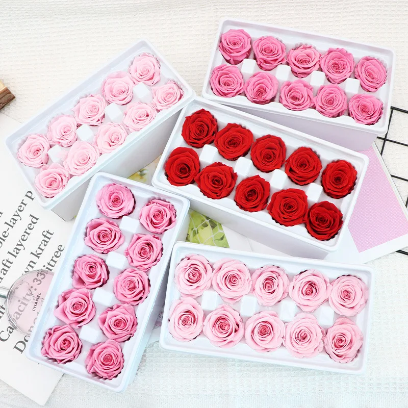 8 pz/scatola conservato fresco rosa teste di fiori 4-5CM fiori secchi Rose per orsacchiotto fatto a mano fai da te eterno regalo di composizione