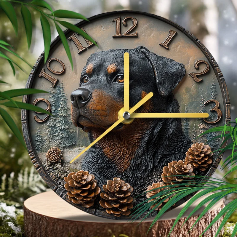 Rottweiler Pet Clock 2D HD Textured Printing - Perfect Gift for Pet Lovers, Memorial Décor, Christmas Gift