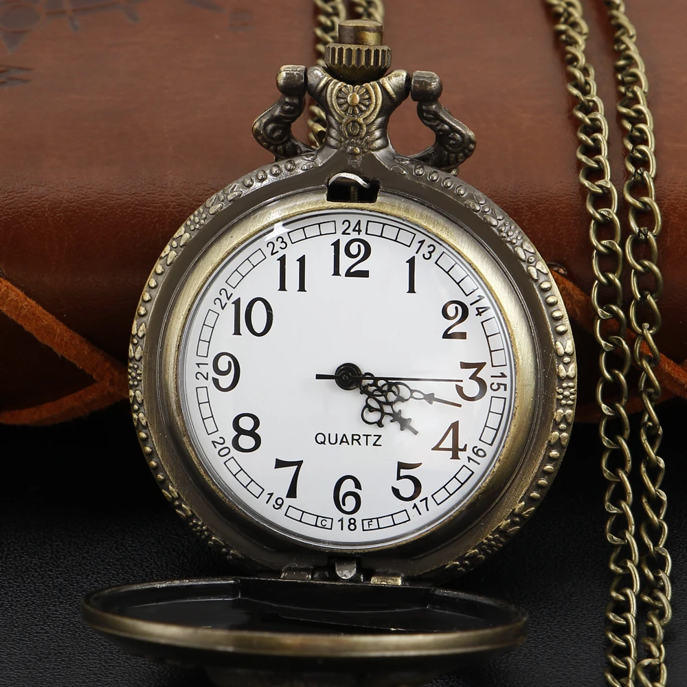 Steampunk Viper Embossed Quartz Pocket Watch Bronze Vintage Necklace Bracelet Pendant Accessory Clock Men's Gift