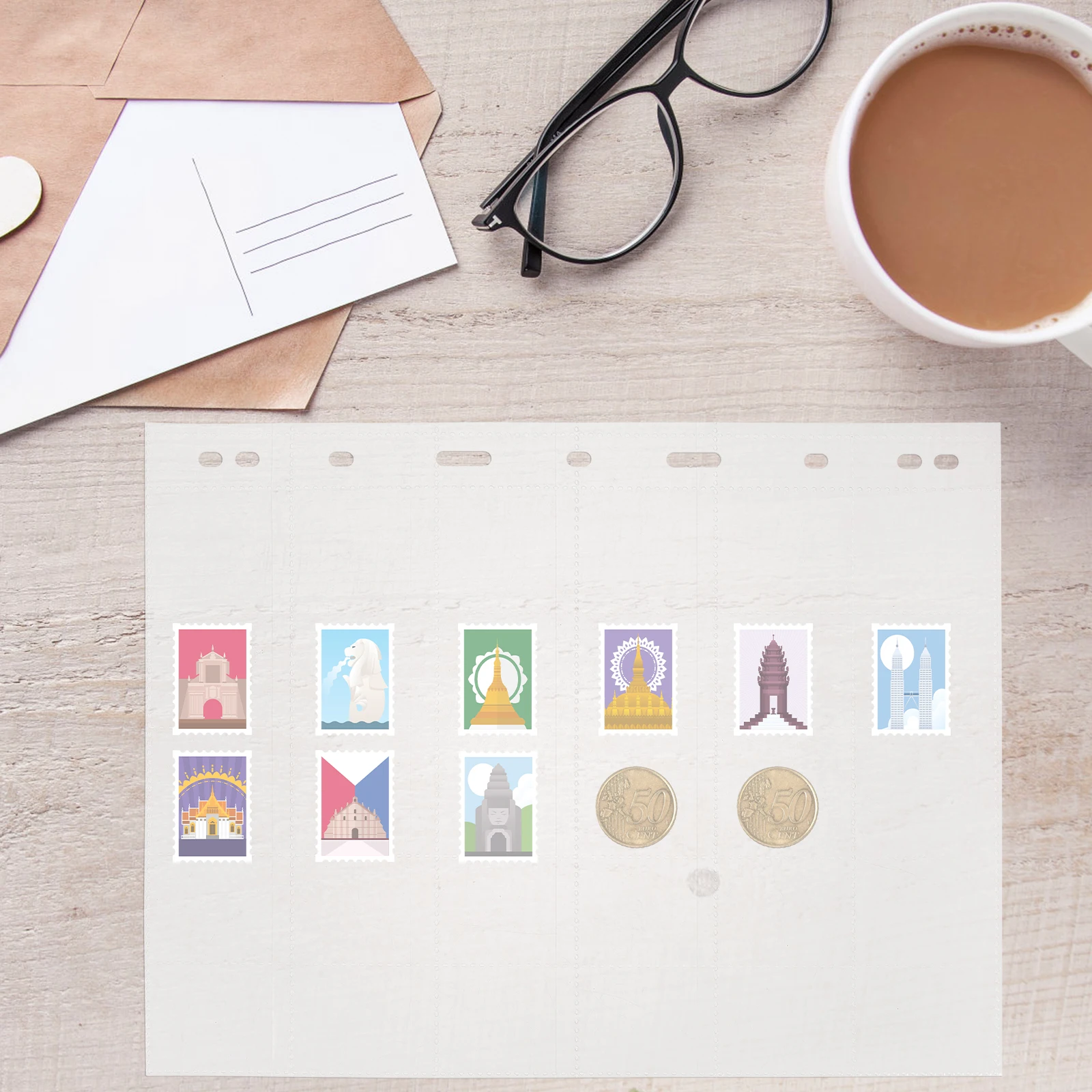 

10 Sheets Stamp Storage Clear Stamp Holder Coin Collectors Loose-Leaf Storage Organizer Coin Loose-Leaf