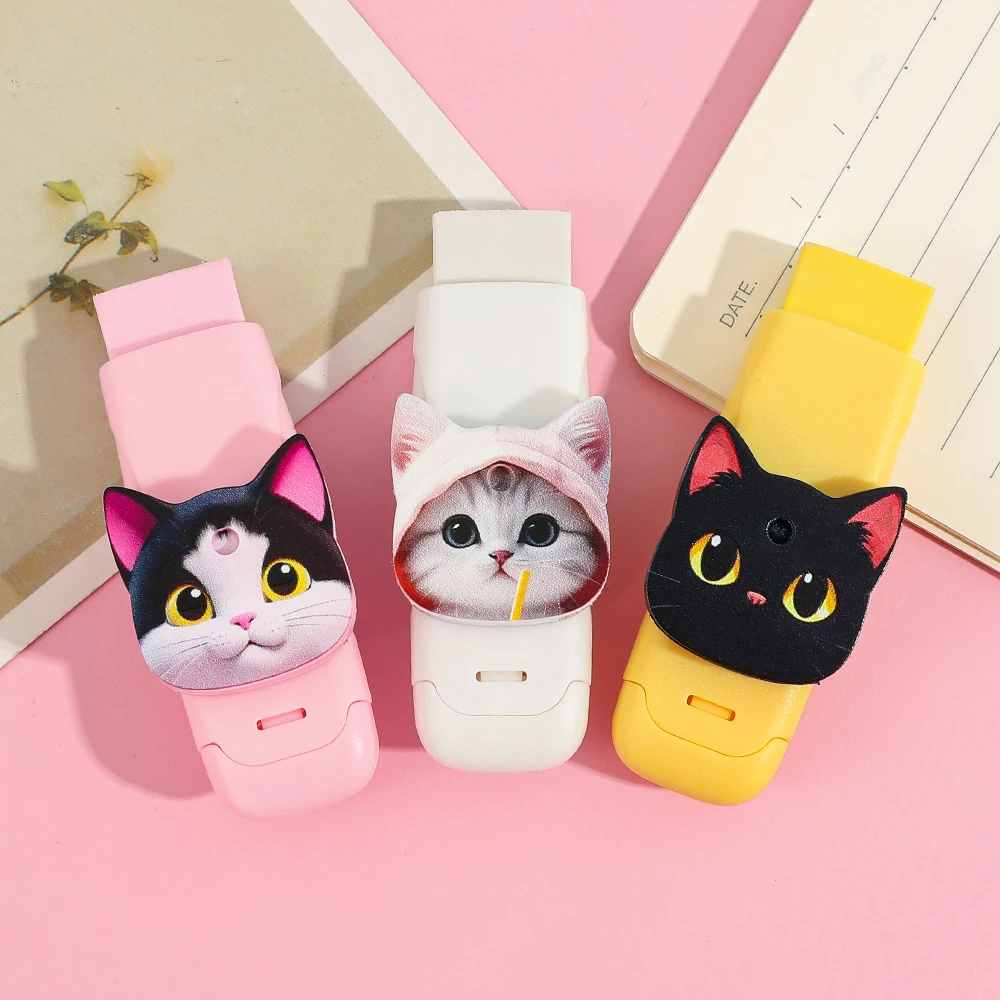 ممحاة دفع سحب على شكل قطة كرتونية، مناسبة للمكاتب والمدارس، متينة وسهلة التنظيف، مستلزمات مدرسية أساسية