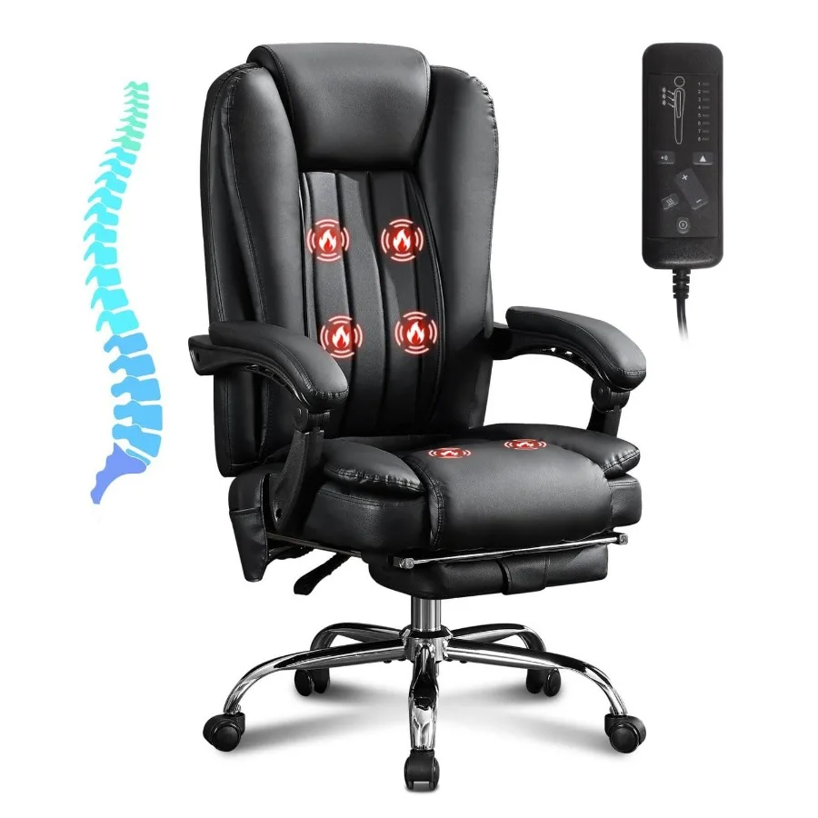 

Massage Office Chair with Heat and 6 Vibration Points Executive Office Chair with Foot Rest and Padded Armrests Reclining Backr