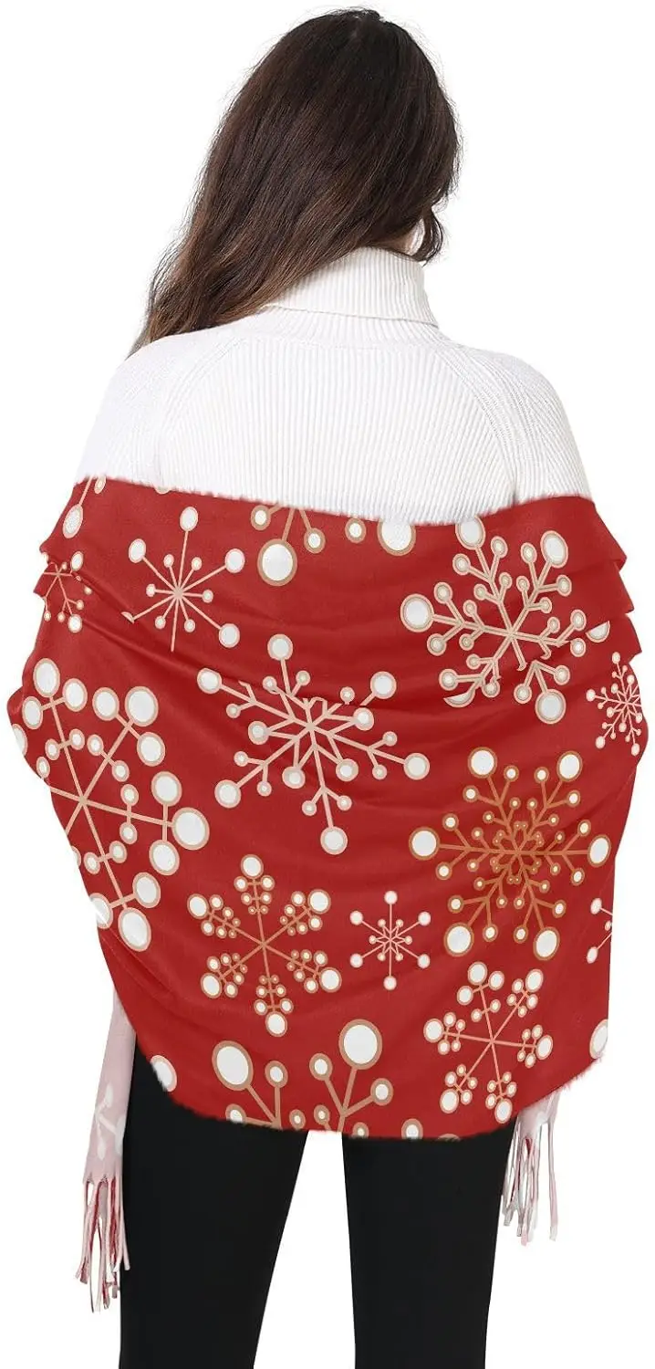 クリスマス雪片女性ラップパシュミナショール、冬暖かいロングスカーフ、タッセル付き、イブニングドレス結婚式用