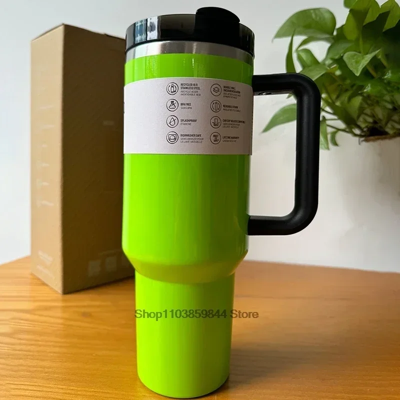 Tasse de voiture isolée sous vide en acier inoxydable, couvercle en paille à poignée, 30oz/40oz, tasse de voyage glacée thermique à Double paroi, nouveauté 2024