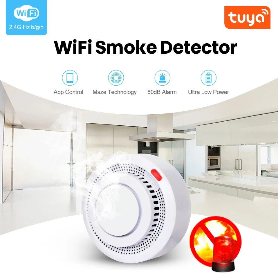 AVATTO Smart WiFi Smoke Detector,Tuya Fire Alarm Temperature Detector Sensor Home Security System,Work with Alexa Google home.