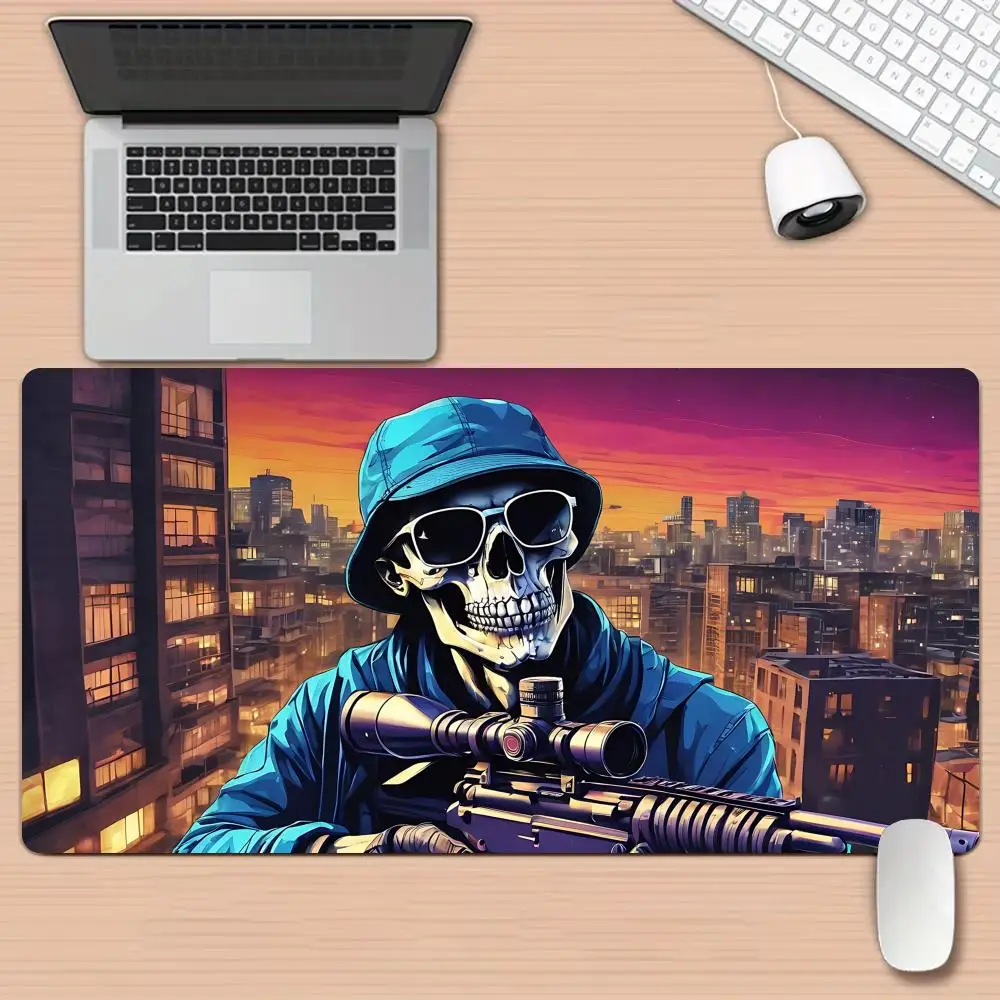 Tapis de souris soldat squelette Cyber City tapis de bureau bord cousu tapis Durable antidérapant pour souris d'ordinateur tapis de jeu tapis souris