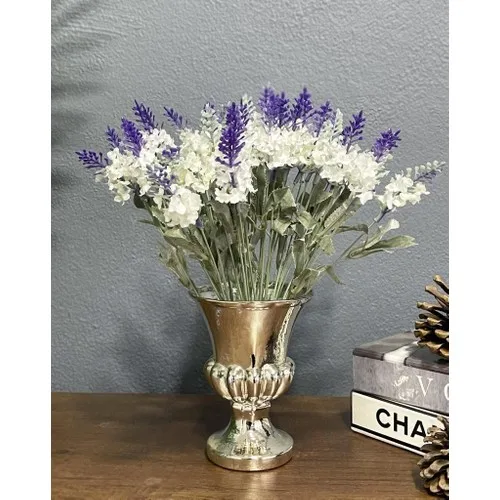 Nettenevime Artificial Flower Arrangement Silver Antique Glass Vase White Lavender