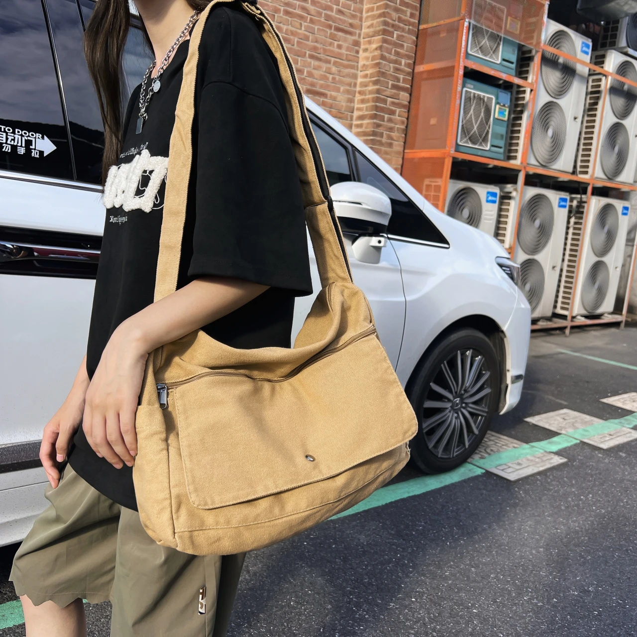 Solid Color Canvas Shoulder Bags Women 100% Cotton Satchels Korea Style Cloth Messenger Bags Large Crossbody Bags Book Packages