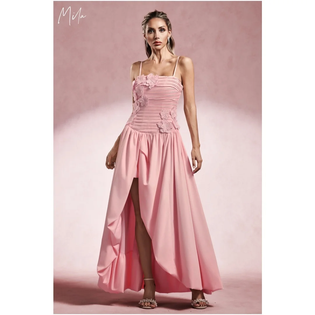 

Mila Blush Pink Off-the-shoulder Lace Appliqué Ruched Waist Prom Dresses Floor-length Customized Formal Evening Slim-fit 2025