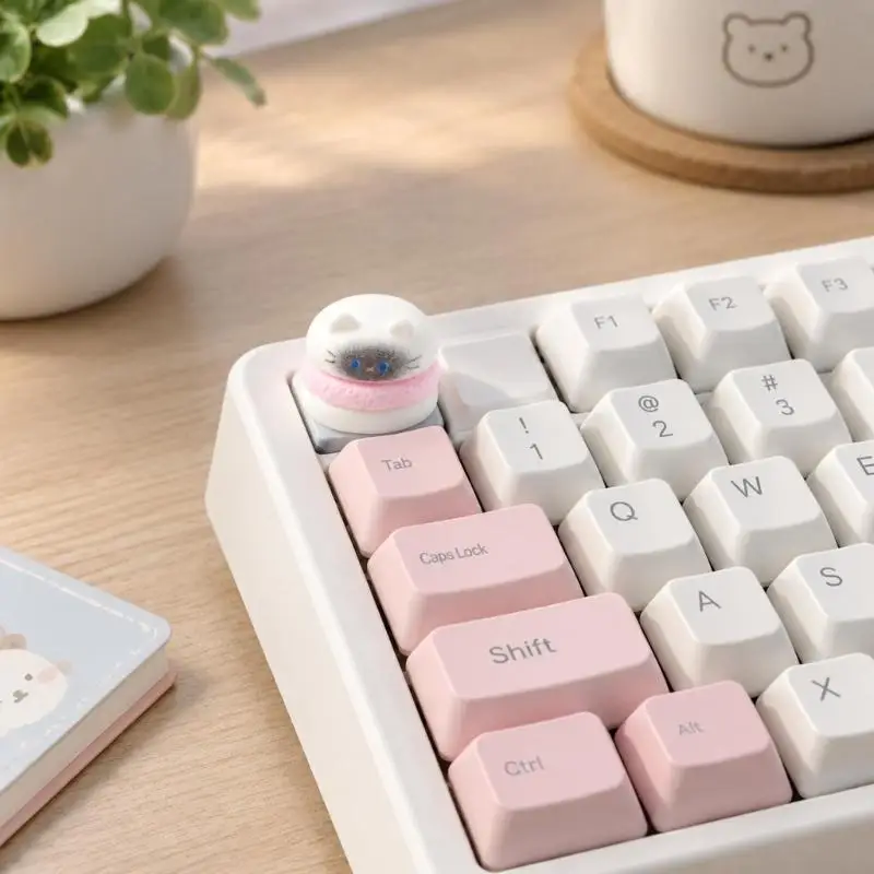 D5BB Rounded 3D Feline Cake Keycap for Plus-Shaped Stem Mechanical Keyboards, Decorative Single-Button Replacement Accent