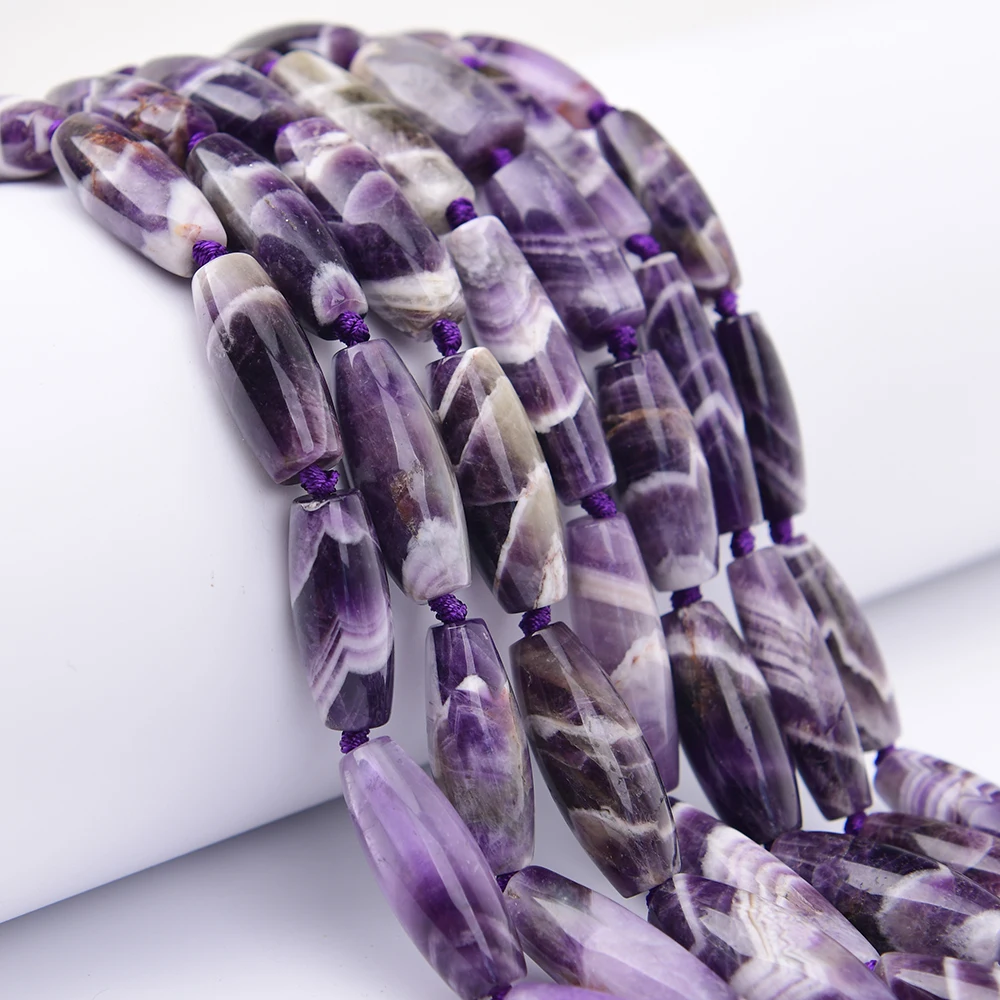 APDGG Big 14x34mm Natural Dog Tooth Amethyst Quartz Smooth Barrel Nugget Focus Pendant Beads 15'' Strand Jewelry DIY