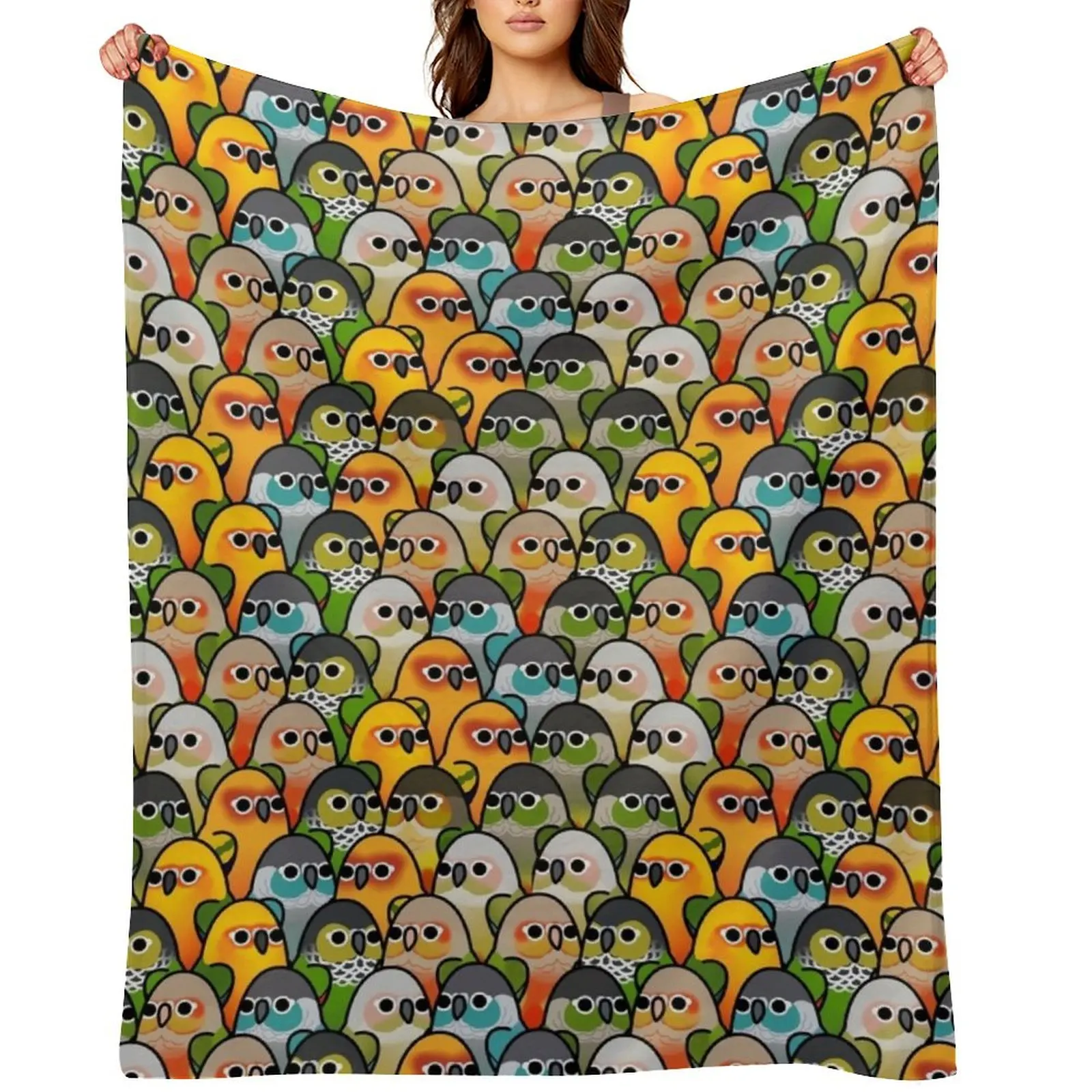 

Too Many Birds! - Conure Squad Throw Blanket Flannel Moving Heavy Hair Blankets