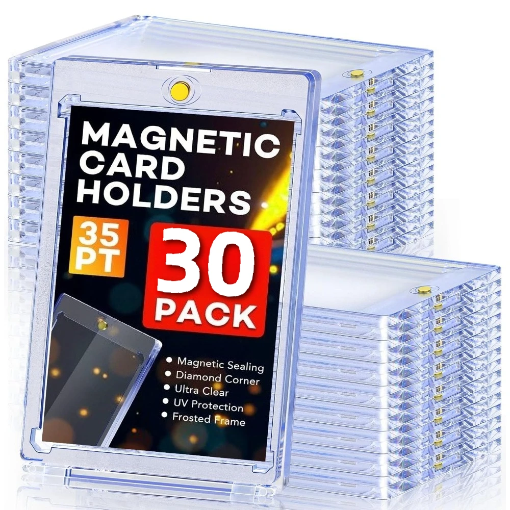 30Pcs 35pt Clear Card Holder Magnetic Attraction Type Gaming Sports Trading Card Display Case Kpop Idol Photo Protective Sleeves