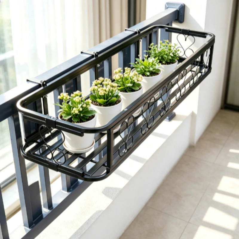 Stainless Steel Hanging Plant Shelf, Thickened Balcony Railing Flower Pot Holder, Window Wall Succulent Display Rack Use