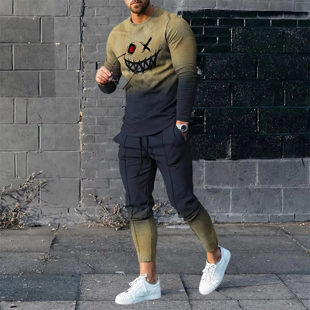 Summer Men\'s 2 Piece Sets Tracksuits Long Sleeve T Shirt+Long Sweatpants Set Streetwear Sportstreet Men Oversized Men Clothing