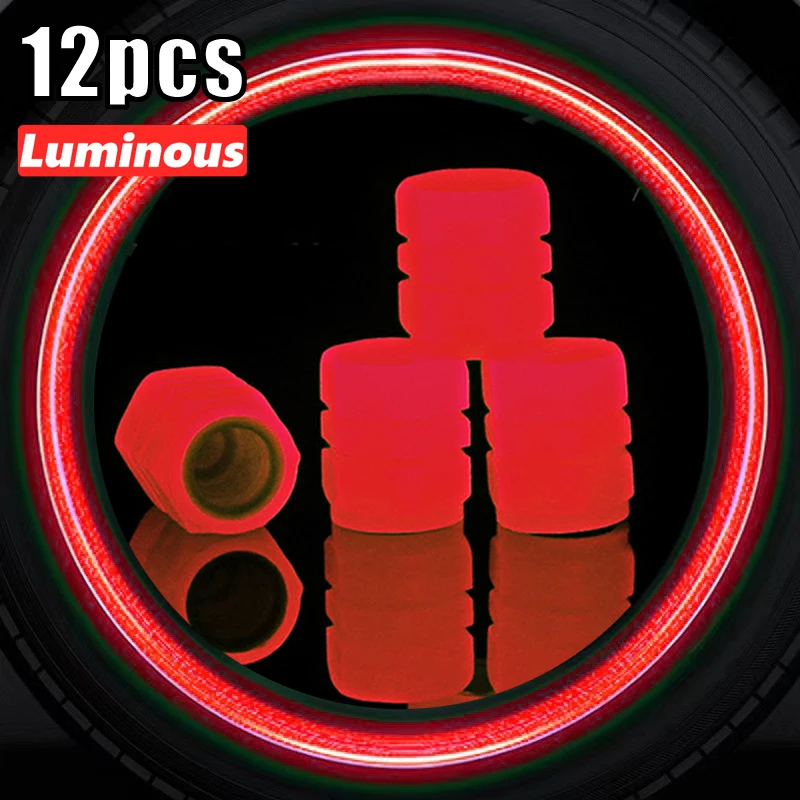 Luminous Car Tire Valve Cap Fluorescent Red Night Glowing Decor Motorcycle Bike Wheel Nozzle Dustproof Tyre Valve Stem Caps