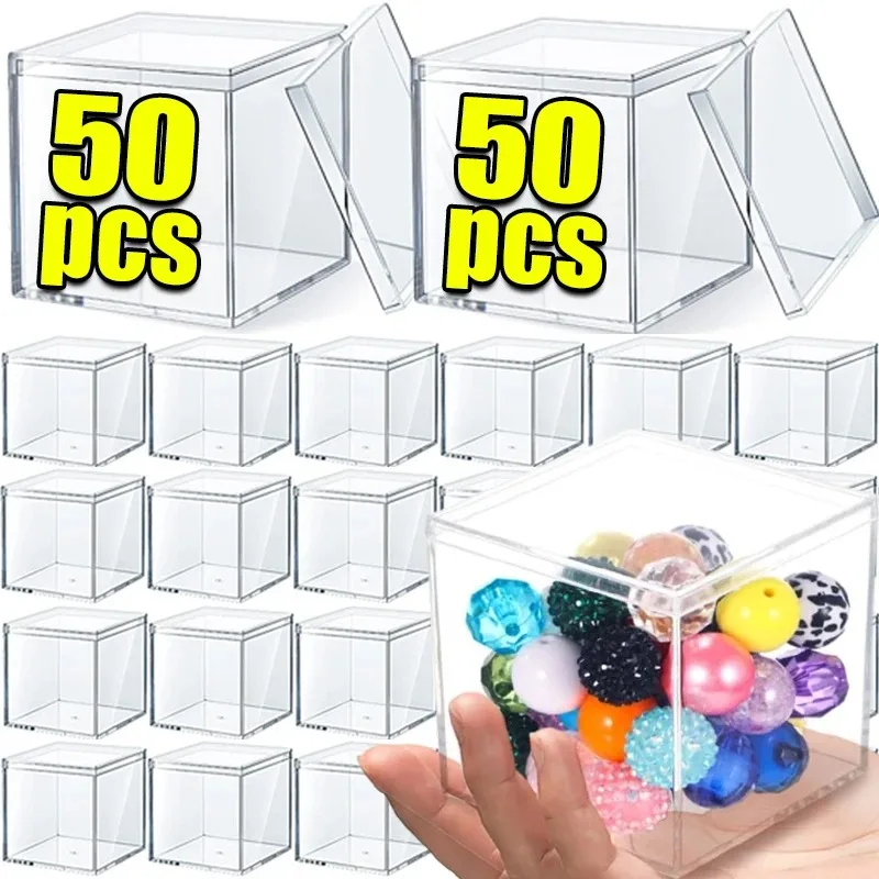 50pc Transparent Plastic Boxes Candy Dessert Display Packaging Gift Box Ornament Boutique Square Storage Jewelry Boxes Wholesale