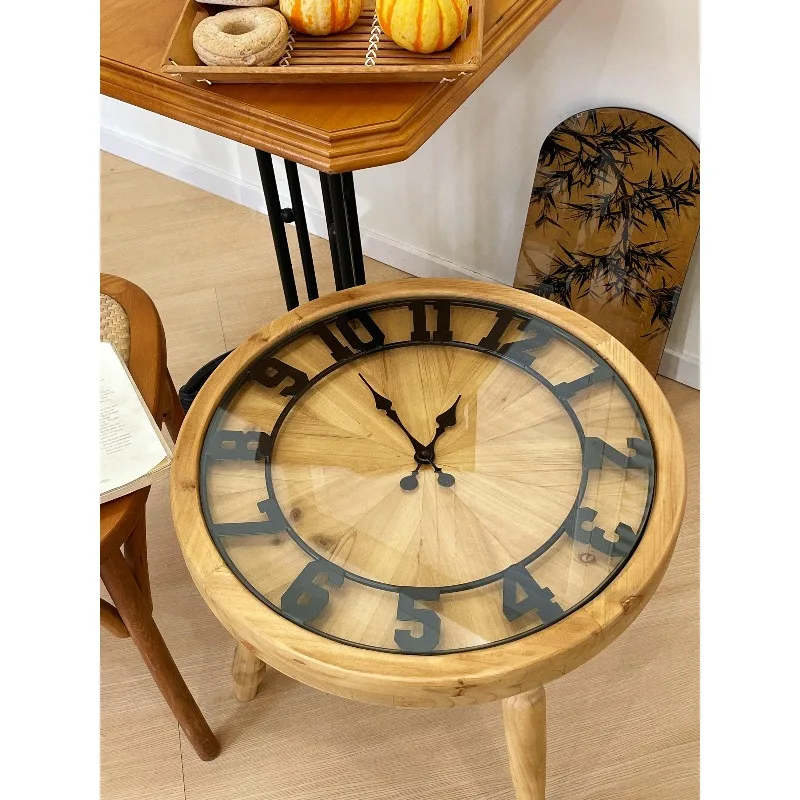 minimalist retro log coffee table, small apartment living room sofa side table, American old designer bed and breakfast
