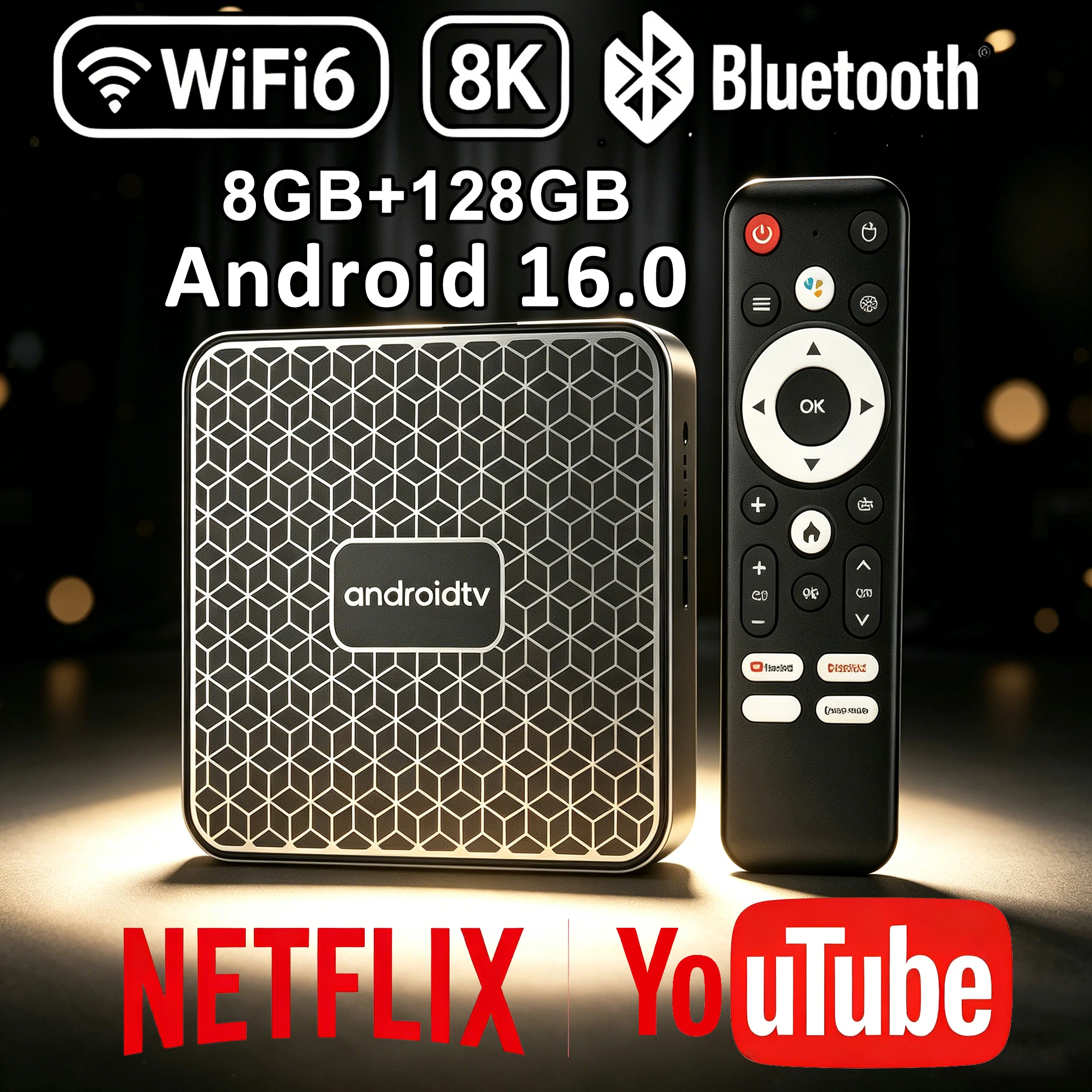 T8S Android 16 TV Box 8GB+128GB RK3518 Support WiFi 6 BT5.4 Voice Assistant 4K 8K HDR10 Video Media Player Smart Set Top Box