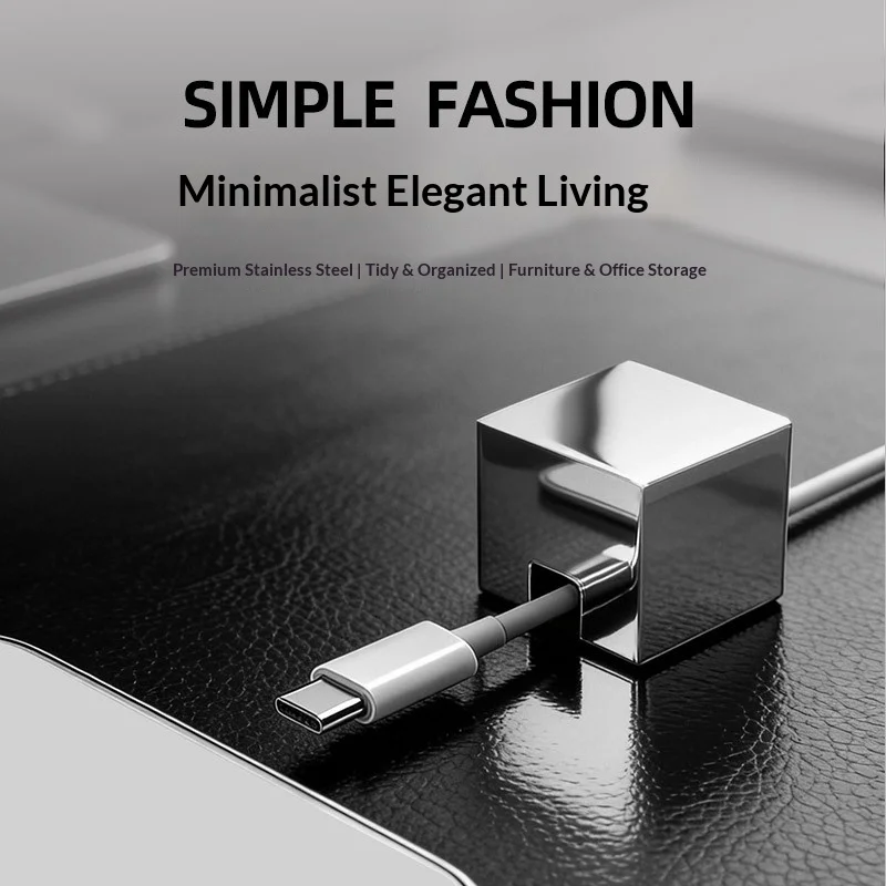 304 Stainless Steel Cable Clip Organizer, CNC Desk Wire Holder, Minimalist Cord Management for Home Office, Durable USB Cables