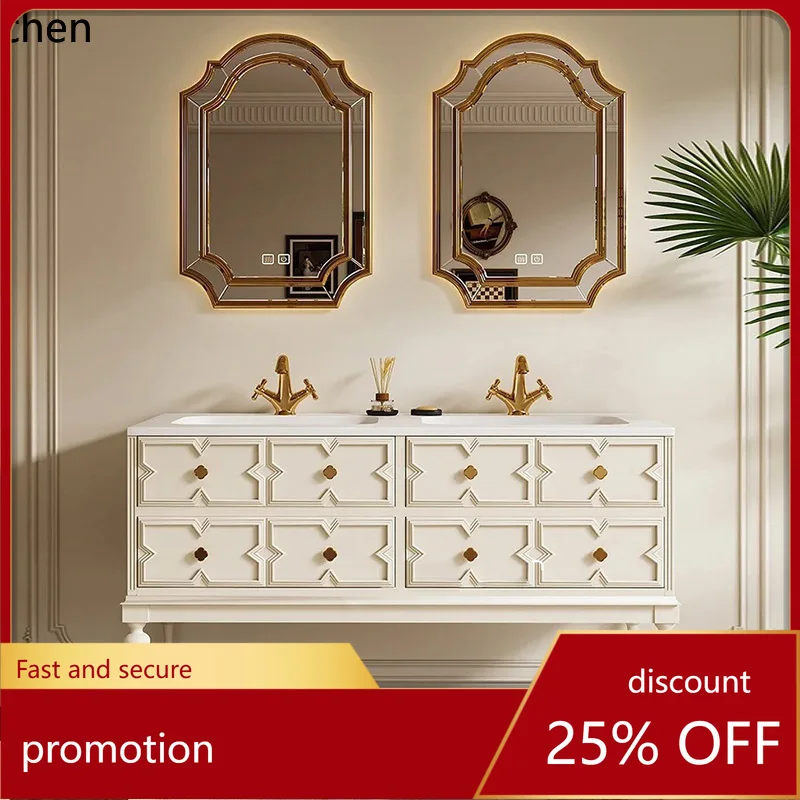 

HT oak double basin bathroom cabinet combination floor-to-ceiling toilet washbasin bathroom cabinet